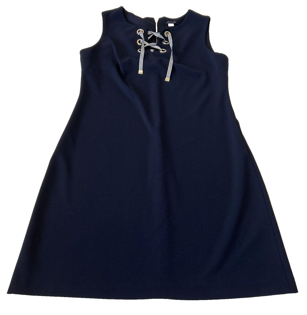 Tommy Hilfiger A- Line Dress Women's Size 10 Navy Grommet Lace Up Sleeveless